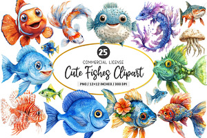Cute Fishes Clipart PNG, an Illustration by SinaCreation