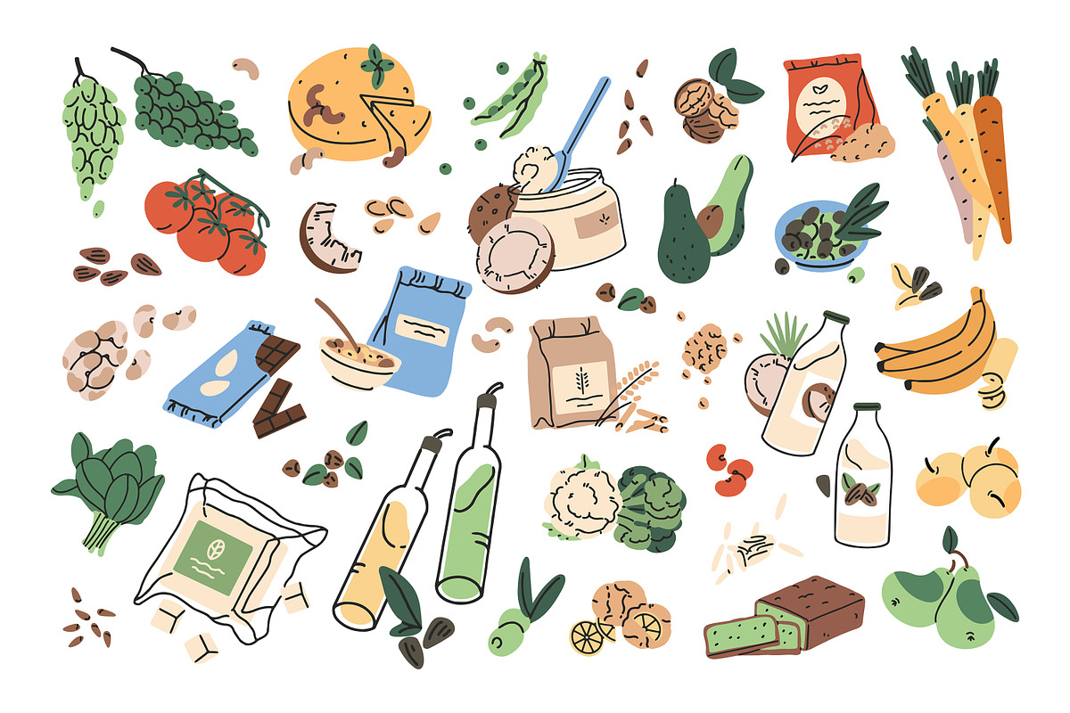 Healthy vegan food set, templates, a Food Illustration by PaperTrident (Photo 1 of 7)