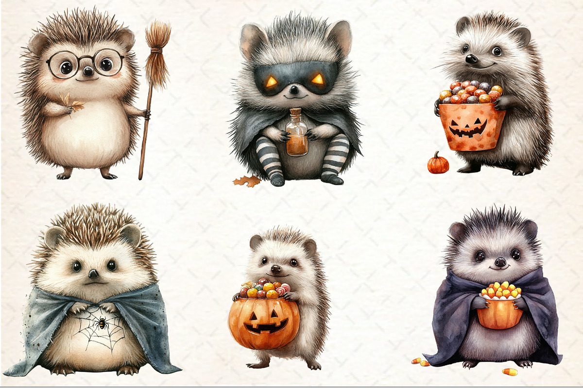 Halloween Cute Hedgehog Clipart, an Illustration by Rose Art (Photo 3 of 7)