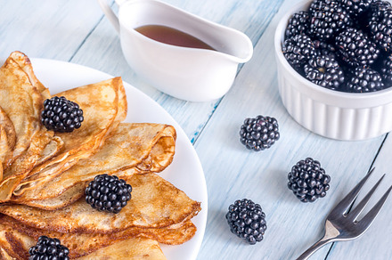 Crepes with blackberries featuring background, baked, and berry, a Food & Drink Photo by Alexander Prokopenko