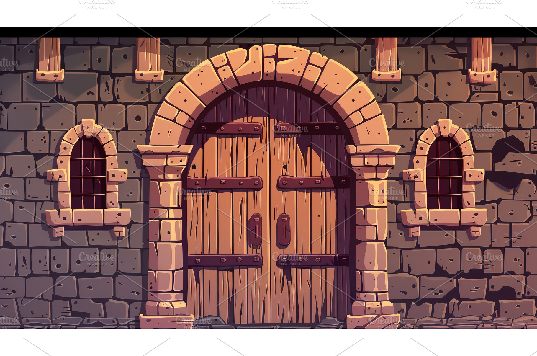 Castle stone wall with wooden doors, an Architecture Photo by ZinetroN