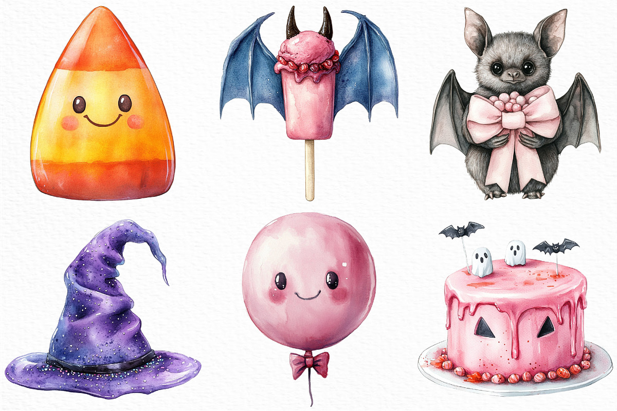 Watercolor Sweet Halloween Clipart, an Illustration by Craft Nest (Photo 2 of 6)