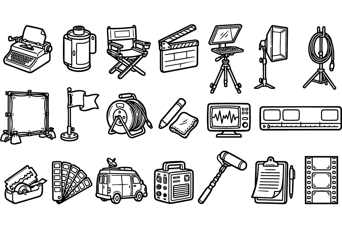 Hand Drawn Film Equipment Set, an Illustration by designvectx (Photo 2 of 3)