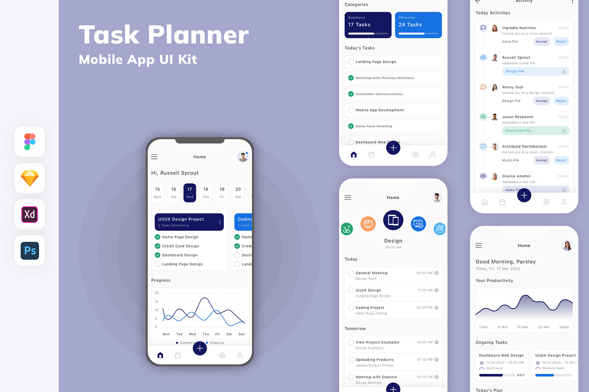 Task Planner Mobile App UI Kit, an UI Kit Template by uicube