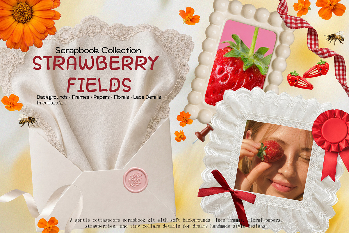 Strawberry Fields Collage Kit, an Object Graphic by DreamoraArt (Photo 9 of 9)