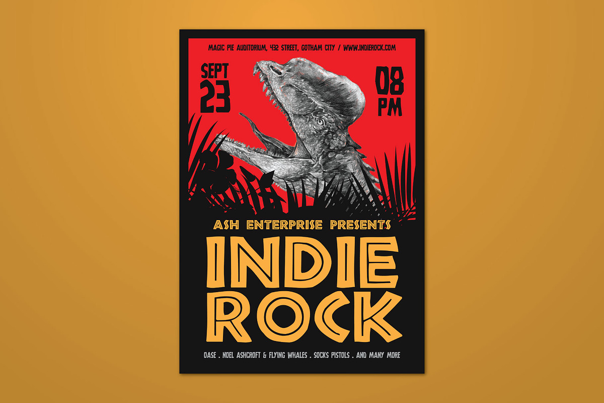 Hand Drawn Dinosaur Indie Rock Flyer, a Flyer Template by ashenterprise (Photo 1 of 3)