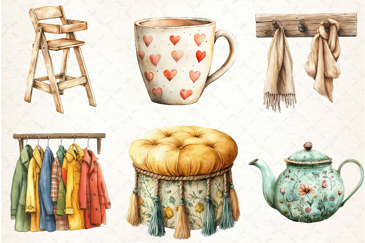 Cozy Home. Room Decor Watercolor Cli, an Illustration by Libby Wishes (Photo 2 of 7)