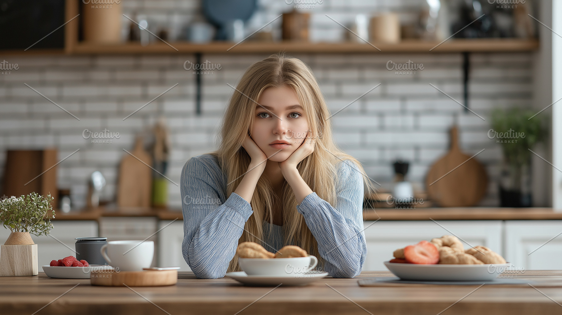 Young blonde woman in cozy kitchen, a Person Photo by MistyDay