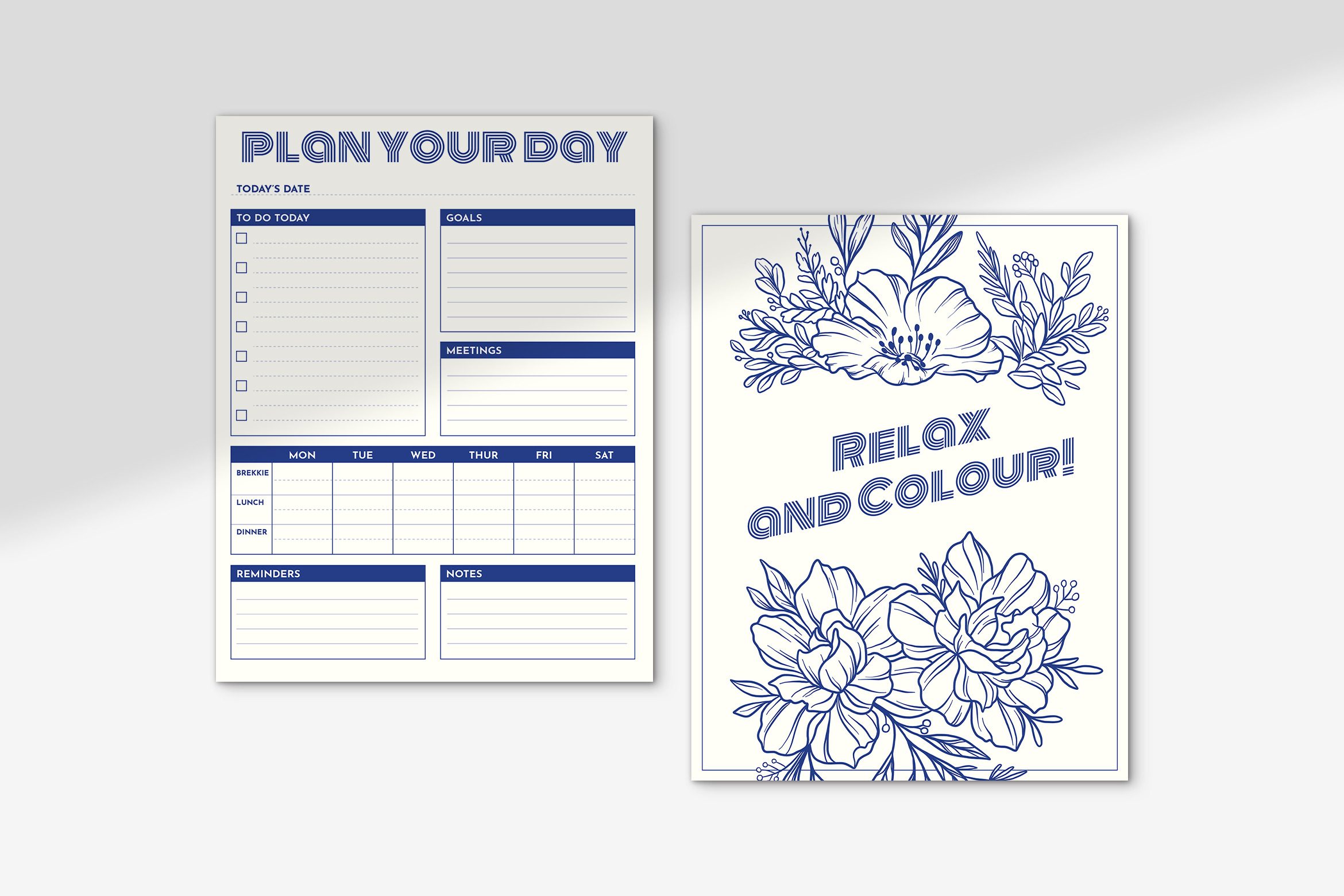 White and Blue Floral Planner Set, a Templates & Theme by wavebreak