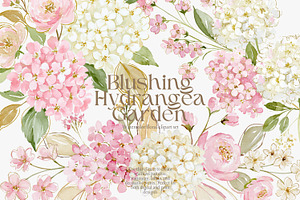 blush hydrangea clipart collection, a Decorative Illustration by Patishop Art