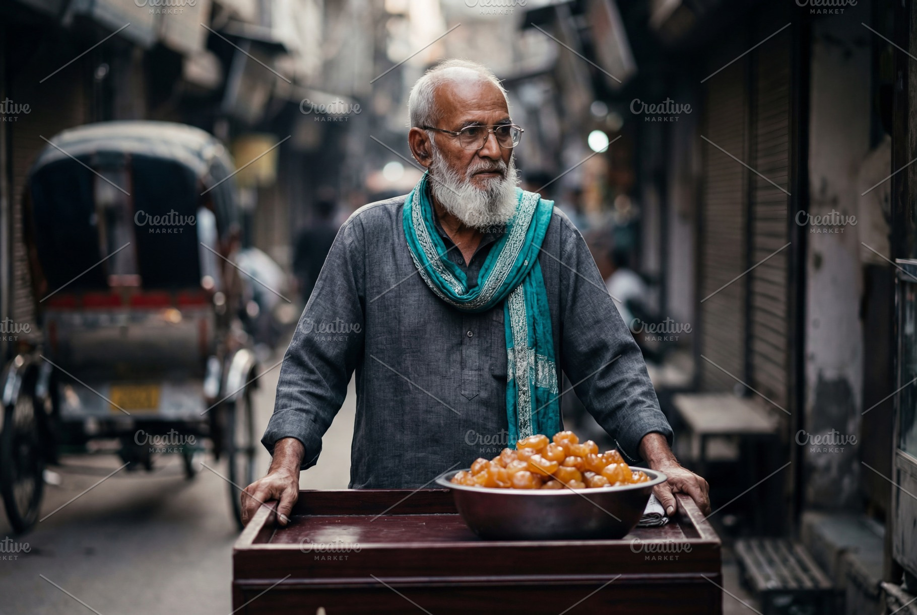 Elderly South Asian street vendor, a Person Photo by Virgo Studio