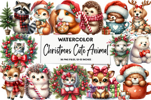Watercolor Christmas Cute Animal, an Illustration by DreamArtGraphic