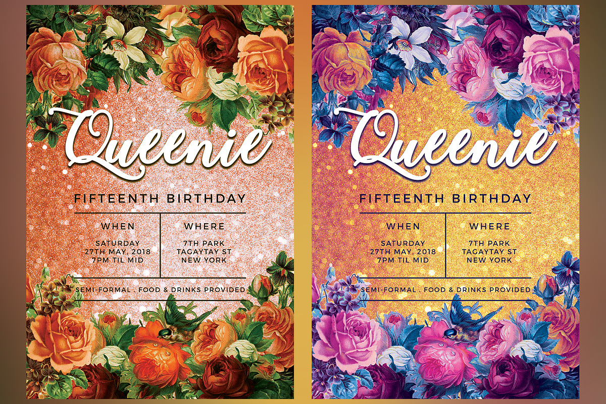 Floral Birthday Invitation, a Card Template by KiraYamato Design Studio (Photo 4 of 4)
