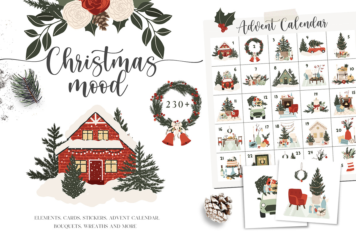 Christmas Mood - winter holiday set, a Seasonal Illustration by Madiwaso (Photo 12 of 12)