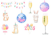 Watercolor cute new year clipart, an Illustration by Designworld (Thumbnail 3 of 5)