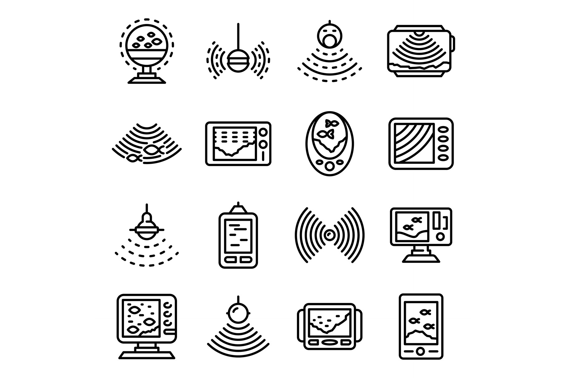 Echo sounder icons set, an Illustration by Ylivdesign