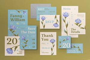Blue Floral Wedding Set, an Invitation Template by graphicook