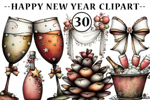 Watercolor Happy New Year Clipart, an Illustration by CreationArt