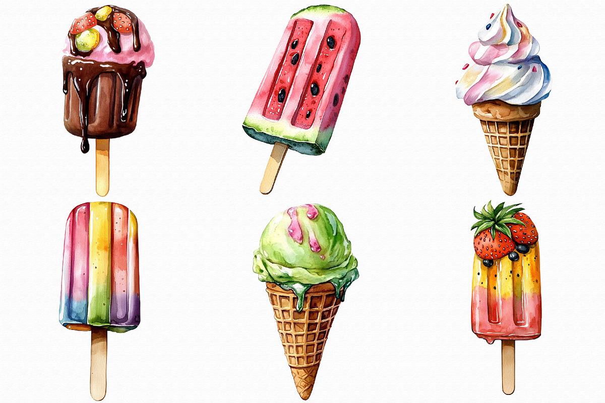 Watercolor Ice Cream Clipart, an Illustration by Libby Wishes (Photo 7 of 7)