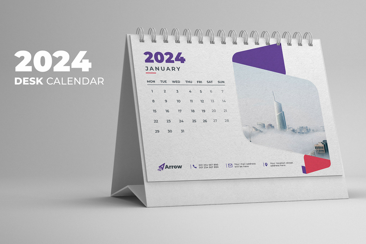 Desk Calendar 2024, a Print Template by Uiparvin (Photo 1 of 2)