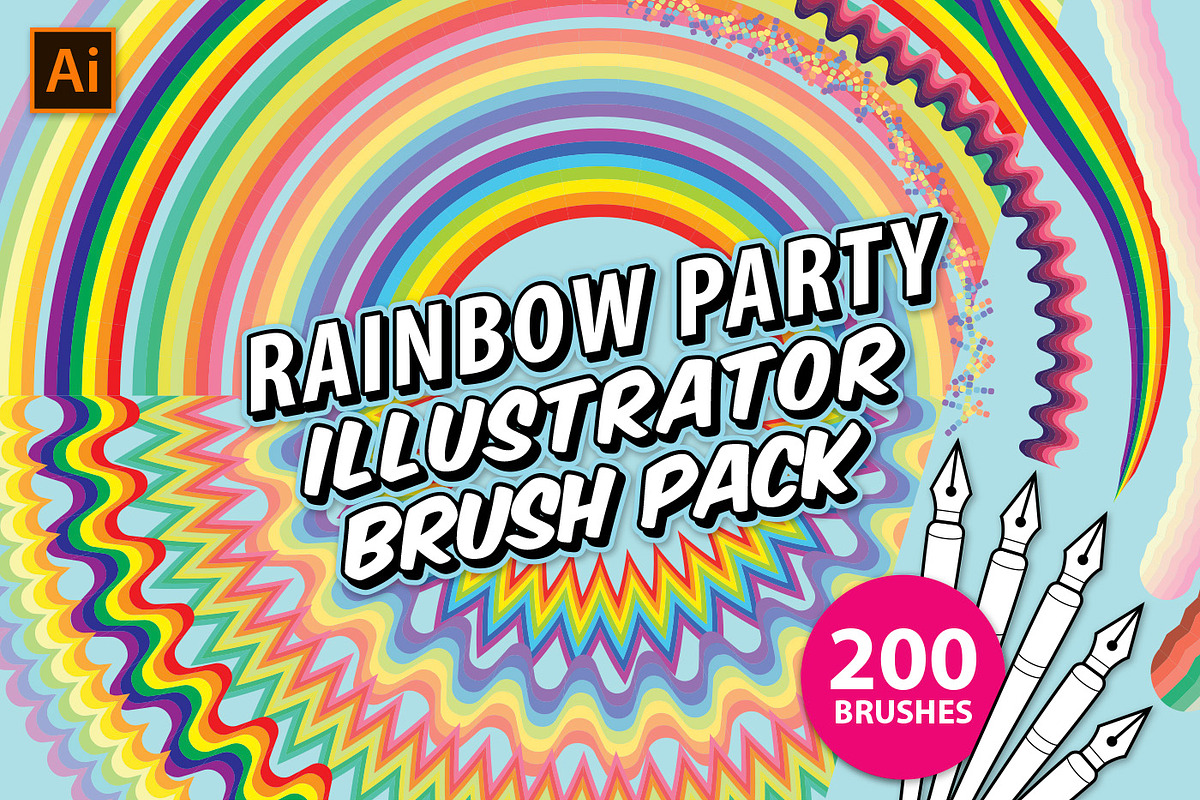 Rainbow Party Illustrator Brush Pack, a Brush Add-On by MarkieAnn Creative (Photo 1 of 7)
