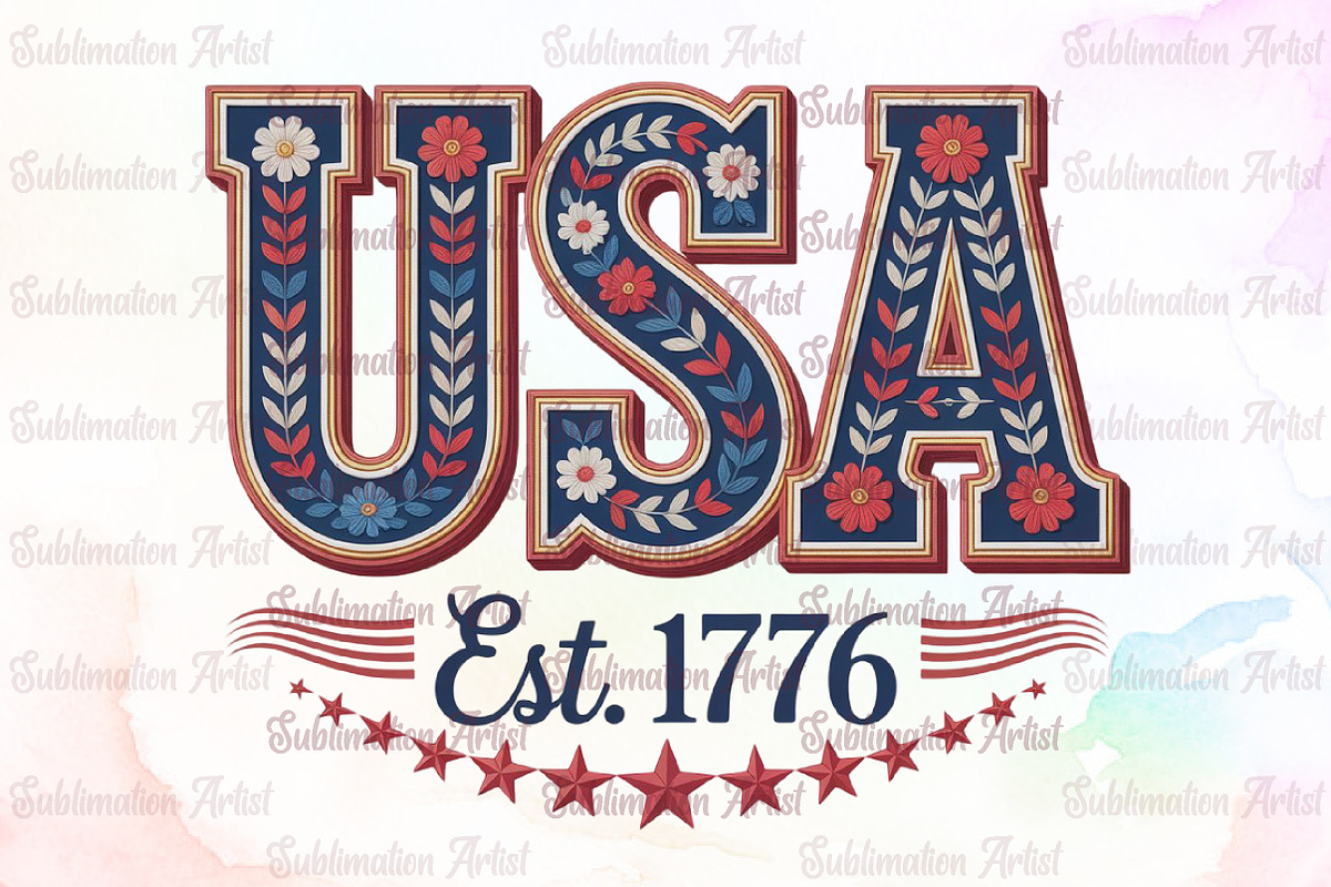 Floral Embroidery USA Png Retro Amer, an Illustration by Sublimation Artist (Photo 1 of 9)