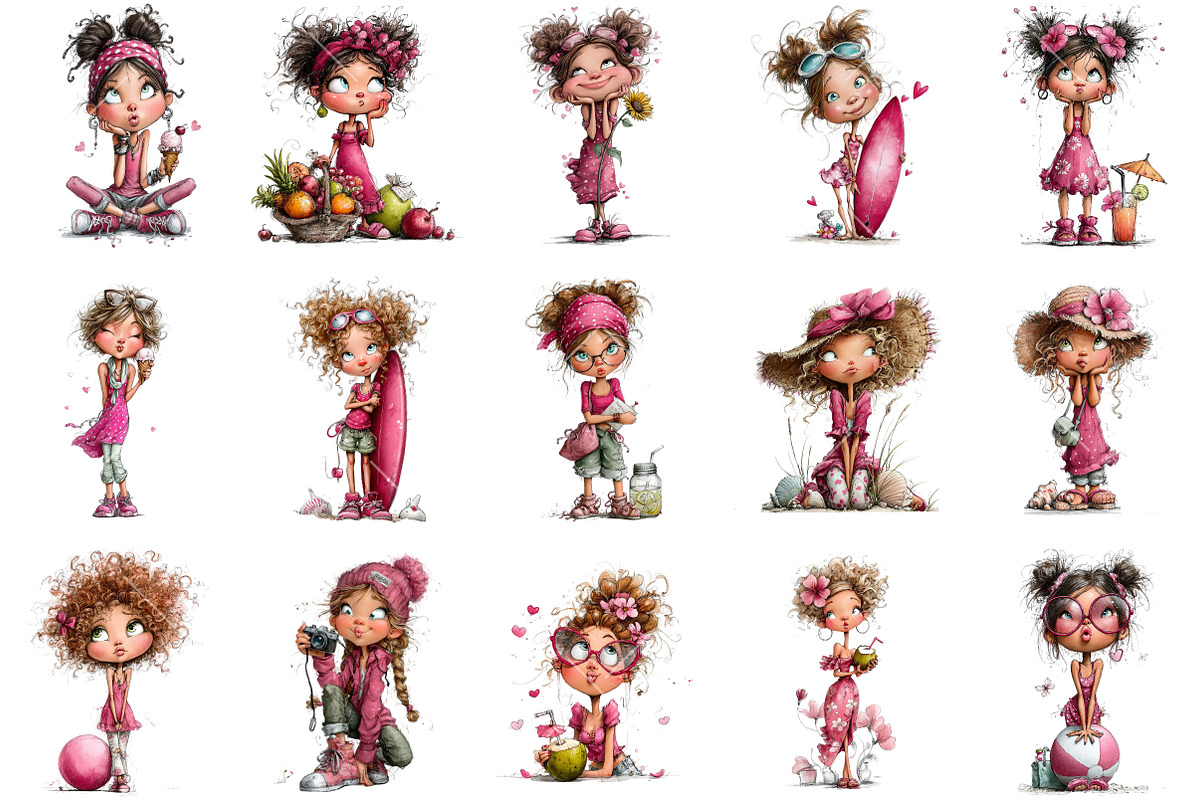 Whimsical Summer Beach Girl Clipart, an Illustration by OK Design (Photo 3 of 6)