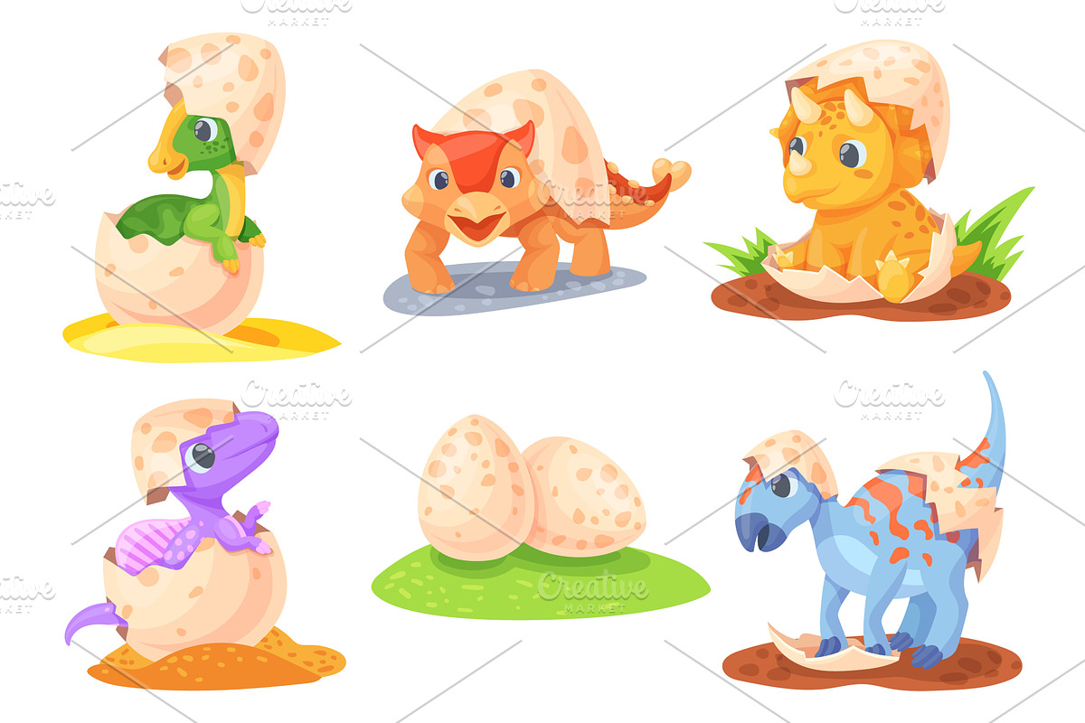 Cartoon baby dinosaurs. Cute dino, an Animal Illustration by Stock-Smart-Start