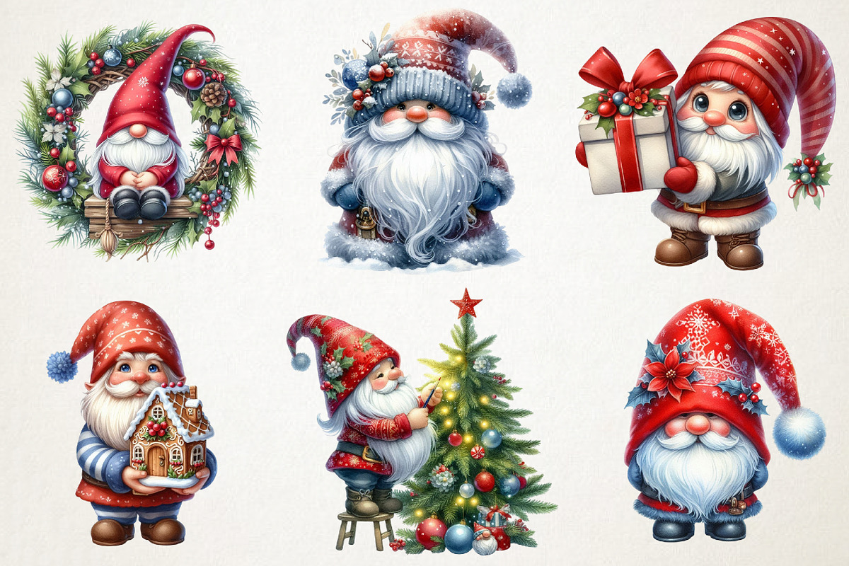 Cute Watercolor Christmas Gnomes png, an Illustration by RobertsArt (Photo 2 of 5)