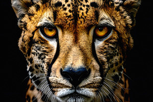 Cheetah face closeup with intense golden orange eyes, an Animal Photo by GoodGoods