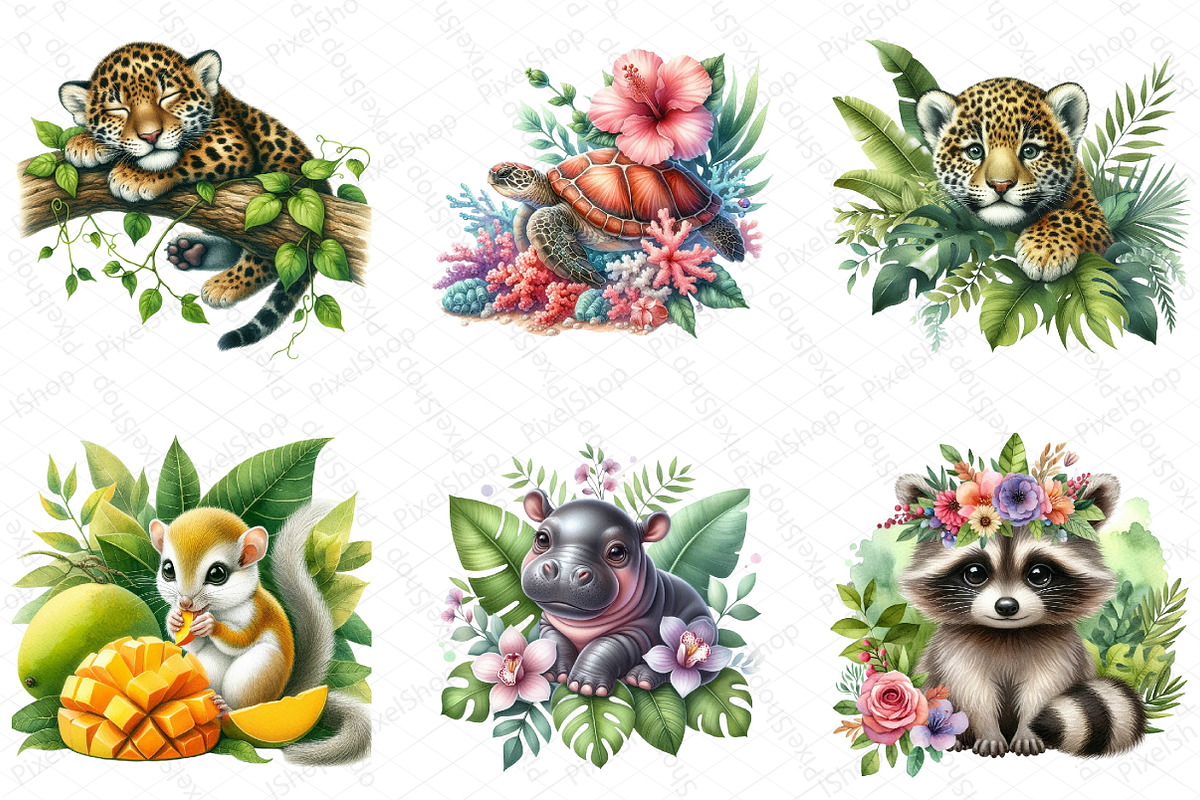Watercolor Tropical Animals Clipart, an Illustration by DreamPrint404 (Photo 2 of 5)