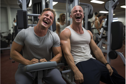 Joyful Friends laughing gym training, a Sports & Recreation Photo by Ylivdesign