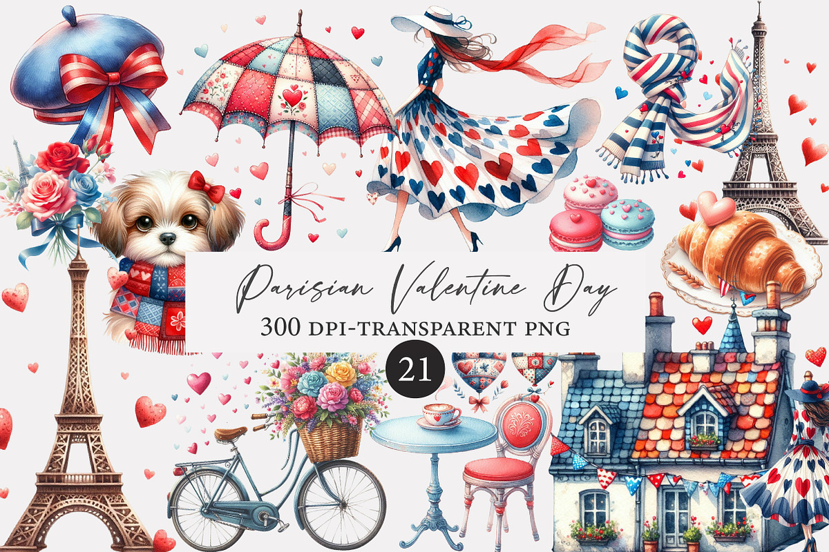 Parisian Valentine Day Clipart, an Illustration by Designworld (Photo 1 of 5)
