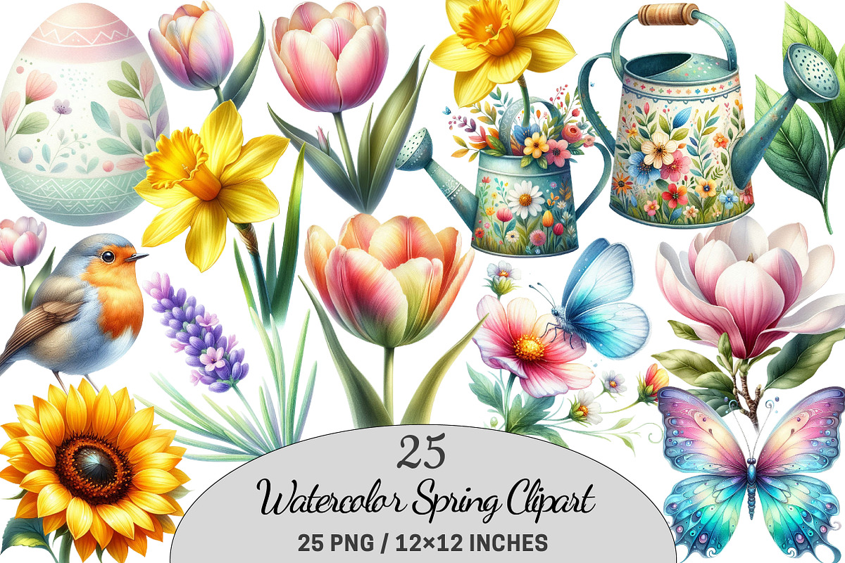 Watercolor Spring Clipart, a Graphic by CitraGraphics (Photo 1 of 5)