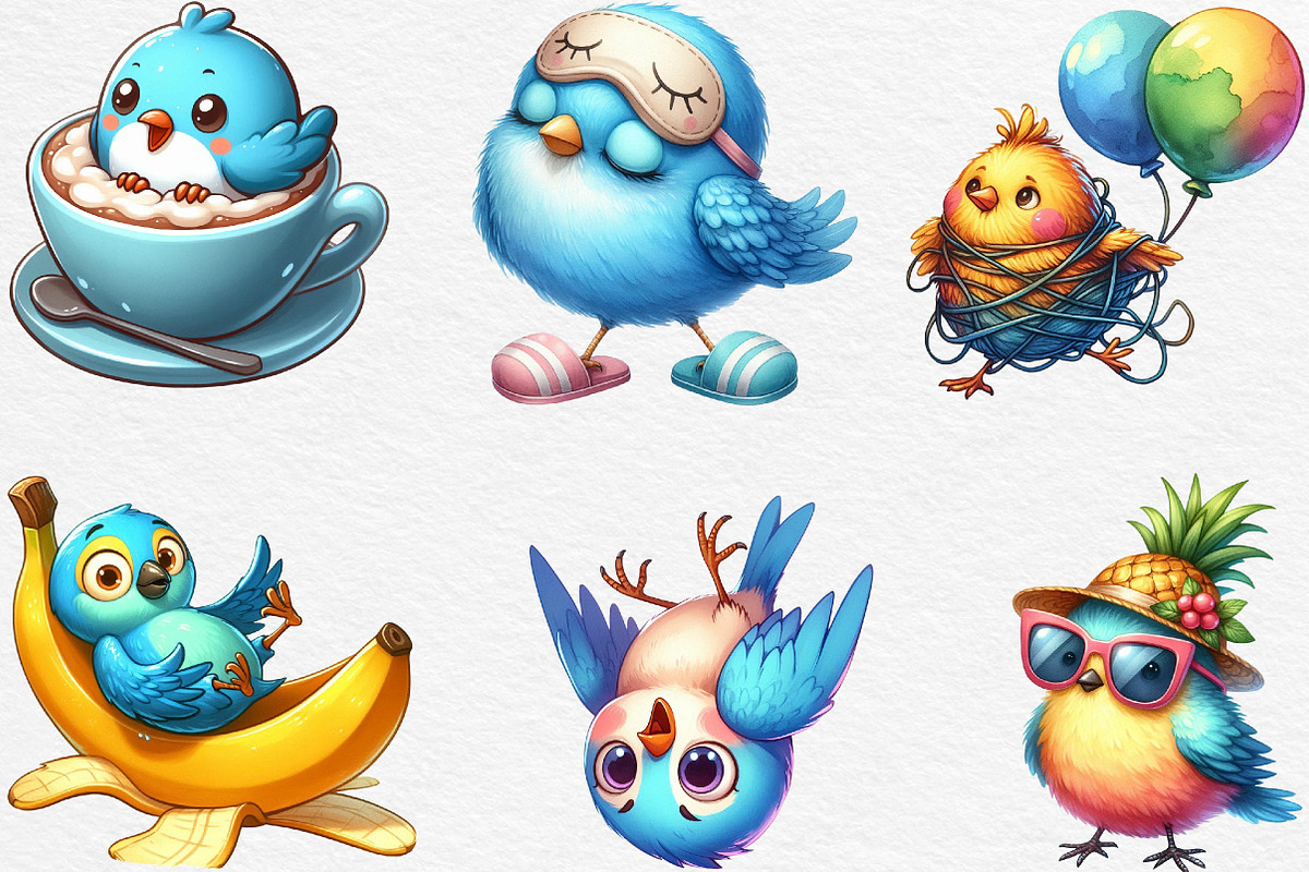 Watercolor Funny Bird Clipart, an Illustration by Black Bird Studio (Photo 2 of 6)