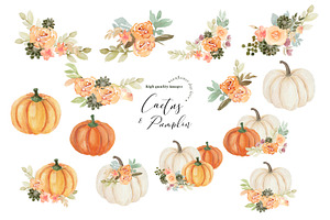 Orange Pumpkins Green Cactus Clipart