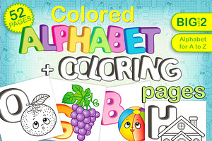 Colored alphabet + coloring pages #2