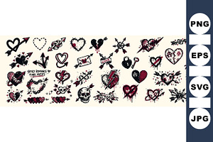 Punk Heart Tattoo Clipart Set, an Illustration by designvectx