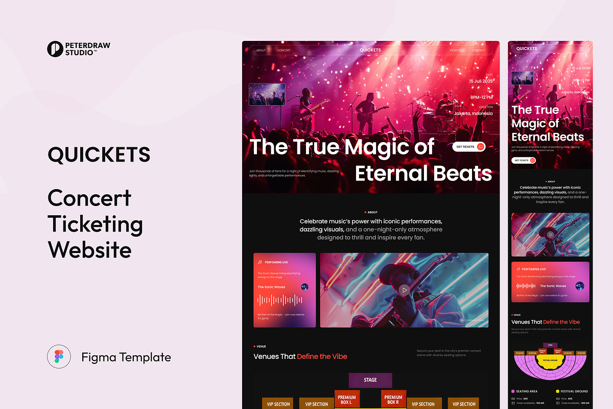 Quickets – Concert Ticketing Website, an UI Kit Template by peterdraw (Photo 1 of 7)