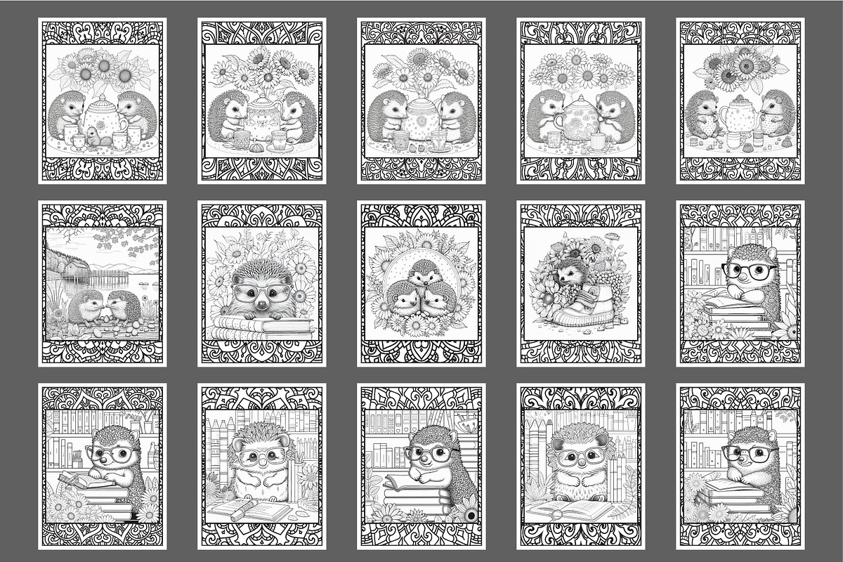 60 Happy Hedgehog Coloring Pages, an Animal Illustration by Blue Digital Studio (Photo 4 of 5)
