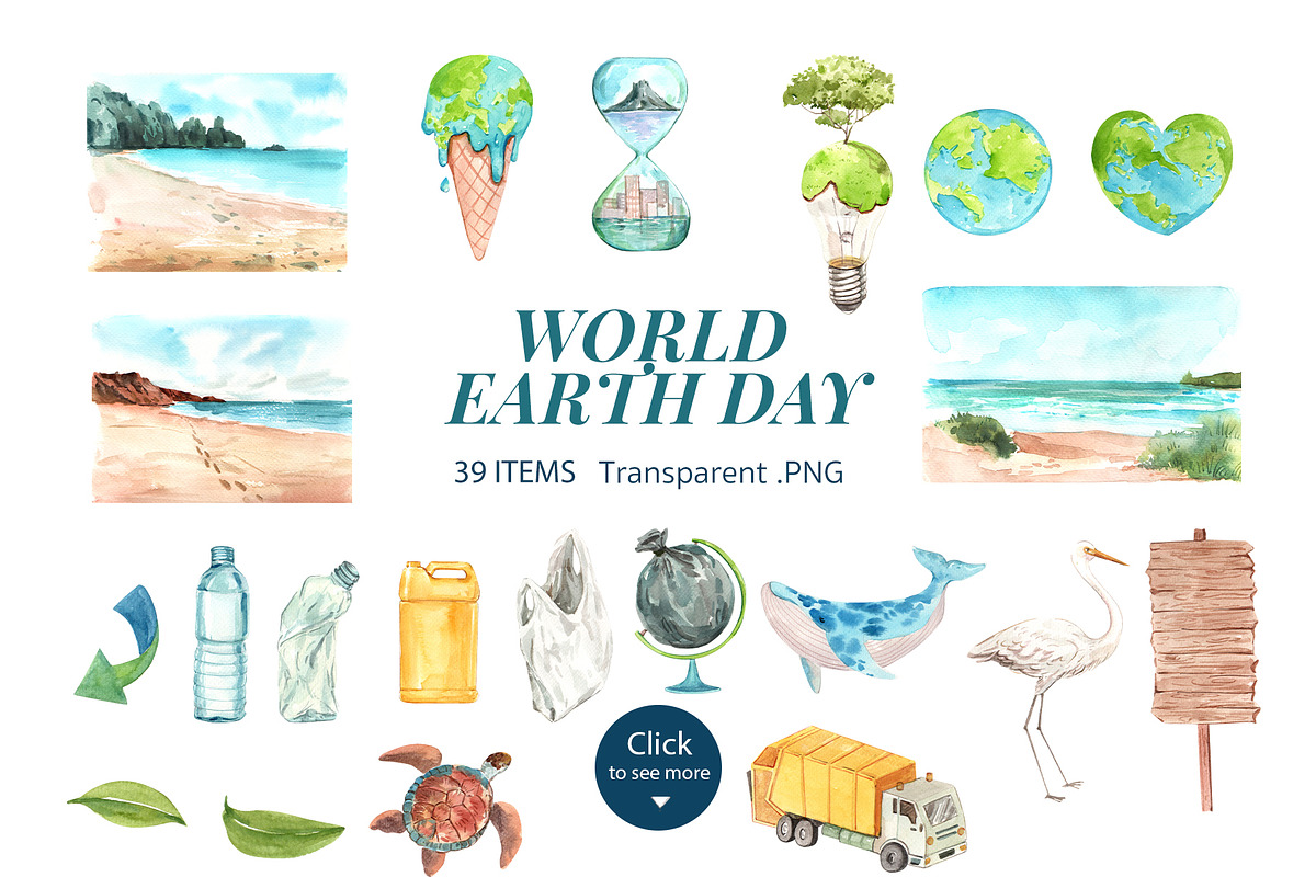 World Earth Day Watercolor, a Seasonal Illustration by CreativeValuation (Photo 2 of 12)