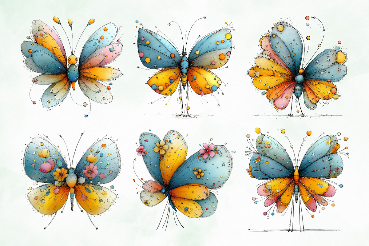 Whimsical Summer Butterfly Clipart, an Animal Illustration by Creative Art (Photo 2 of 8)