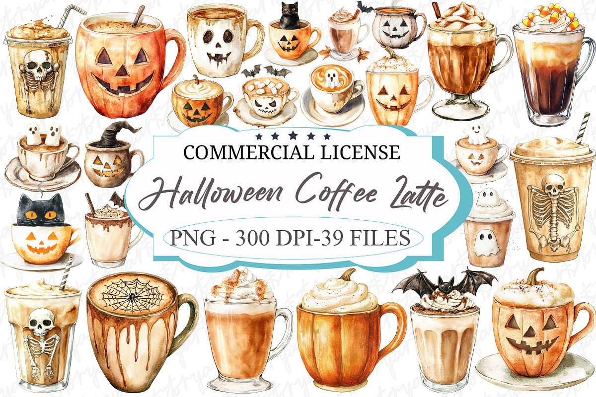 Halloween Coffee Latte Clipart Bundl, an Illustration by designcity5 (Photo 1 of 5)