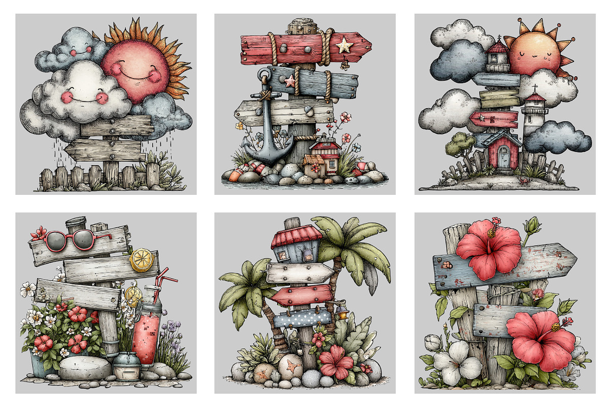 Whimsical Summer Singpost Clipart, an Illustration by Black Bird Studio (Photo 5 of 5)