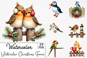 Watercolor Christmas Bird on Fence C, an Illustration by CrexoraLab (Thumbnail 1 of 5)