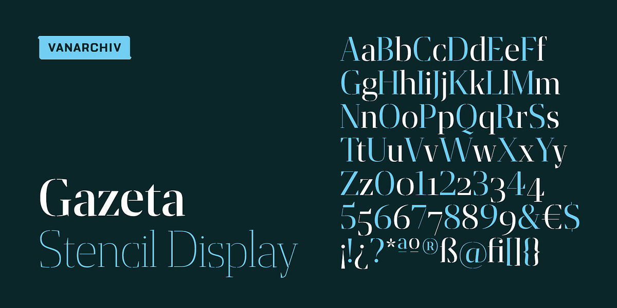 Gazeta Stencil Display, a Serif Font by Vanarchiv (Photo 1 of 7)