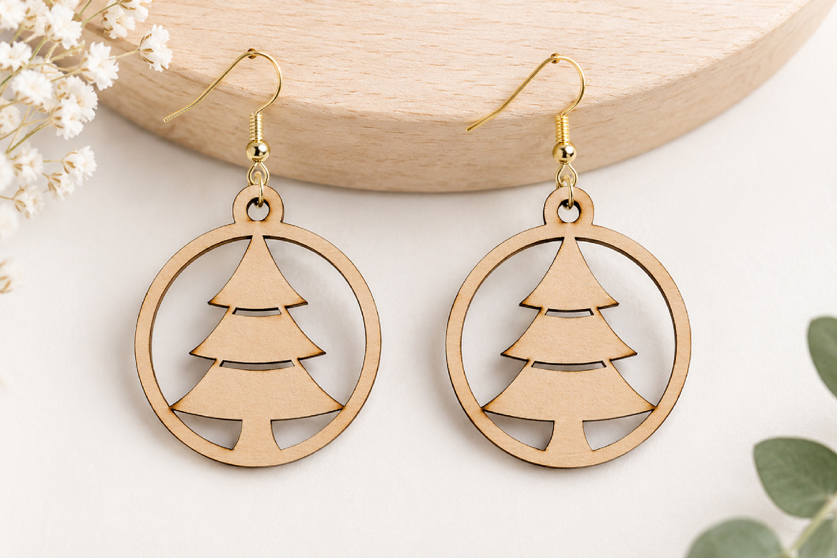 Christmas Tree Earrings Laser Cut, an Object Graphic by Canvas Craft (Photo 2 of 3)