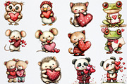 Whimsical Animals Valentine Day png, an Illustration by Watercolor design (Thumbnail 6 of 6)