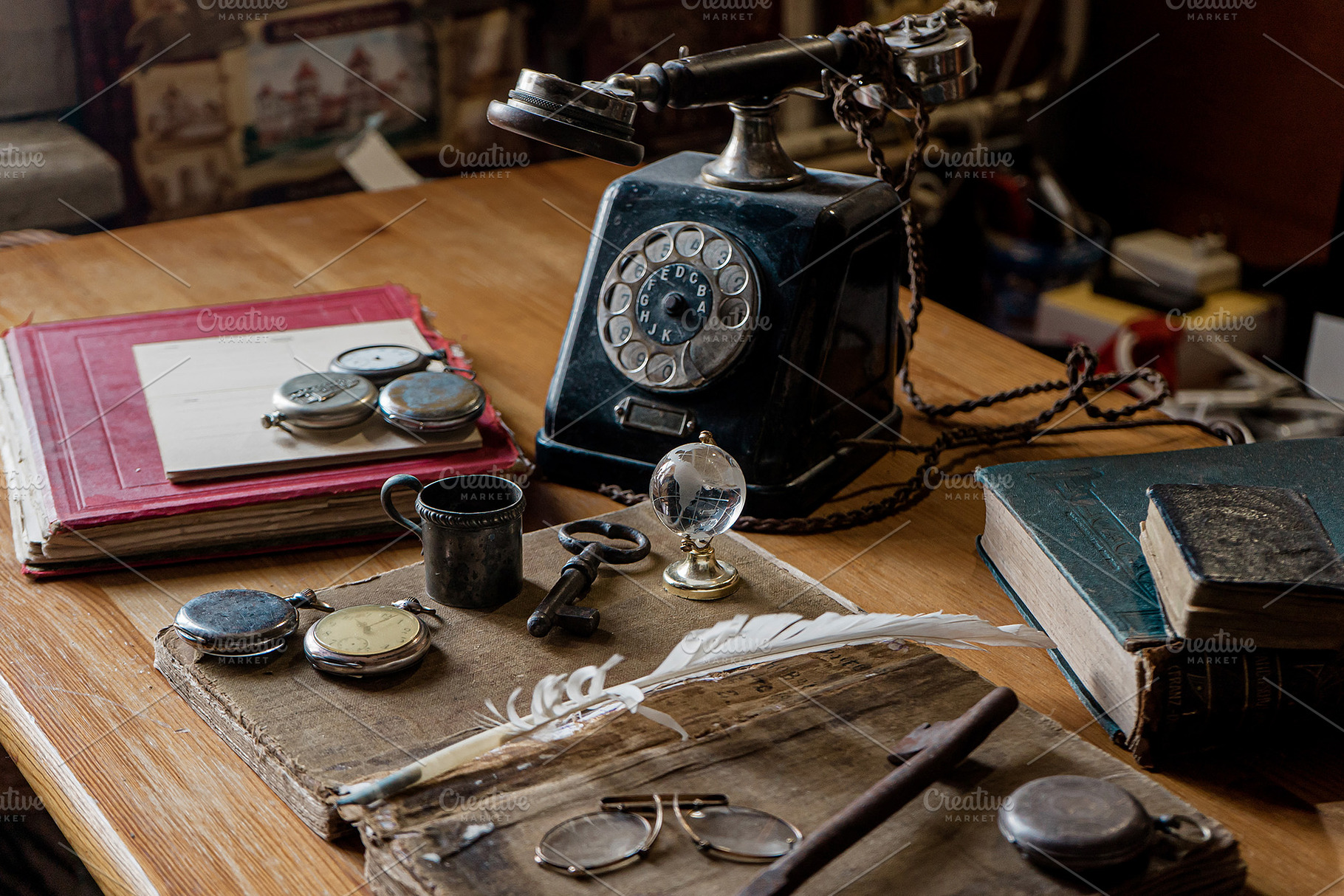 antique desk with accessories, an Arts & Entertainment Photo by VetalStock