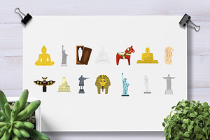 Statue Icon Set, Flat Style